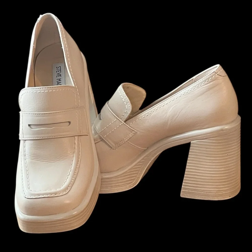 Steve Madden Fulfill Y2K Chunky Platform Penny Loafers Block Heel‎ Cream 8